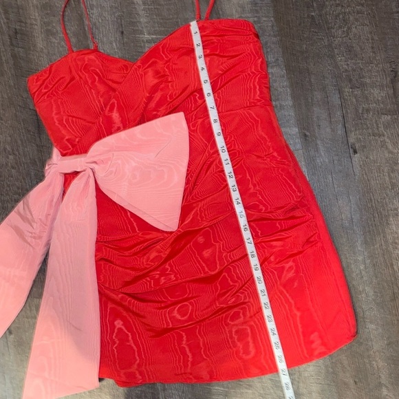 Future Collective Red with Pink Bow Holiday Sweetheart Bow Mini Dress size L - Picture 14 of 15